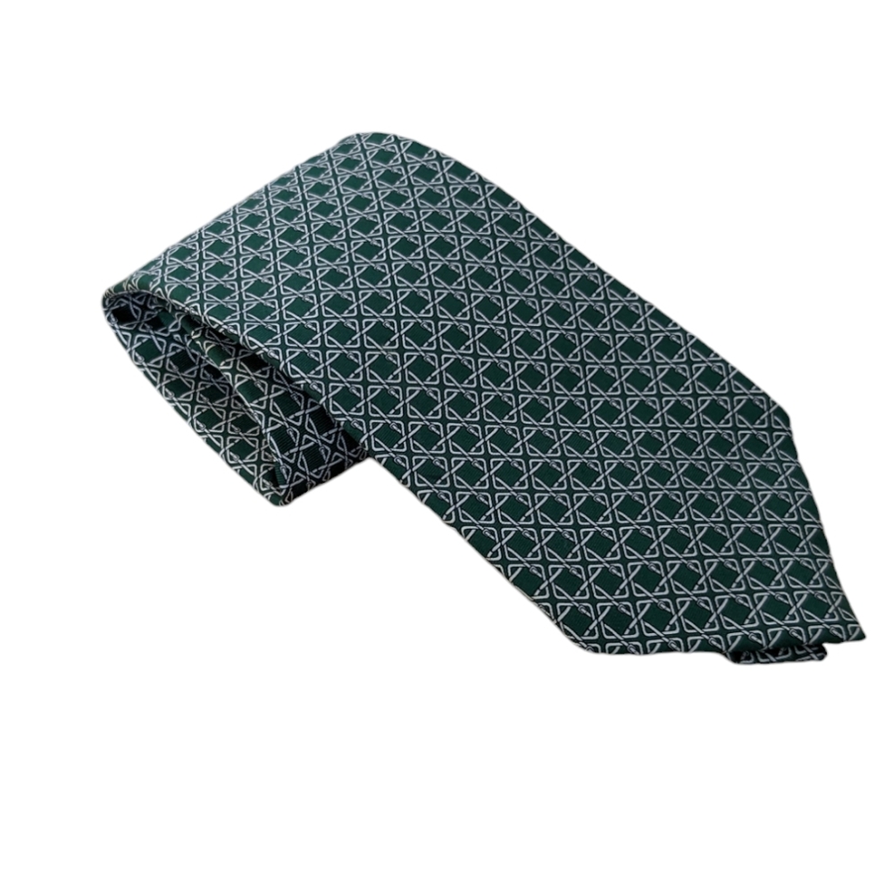 Sulka silk Neck tie green and white made in France Mens